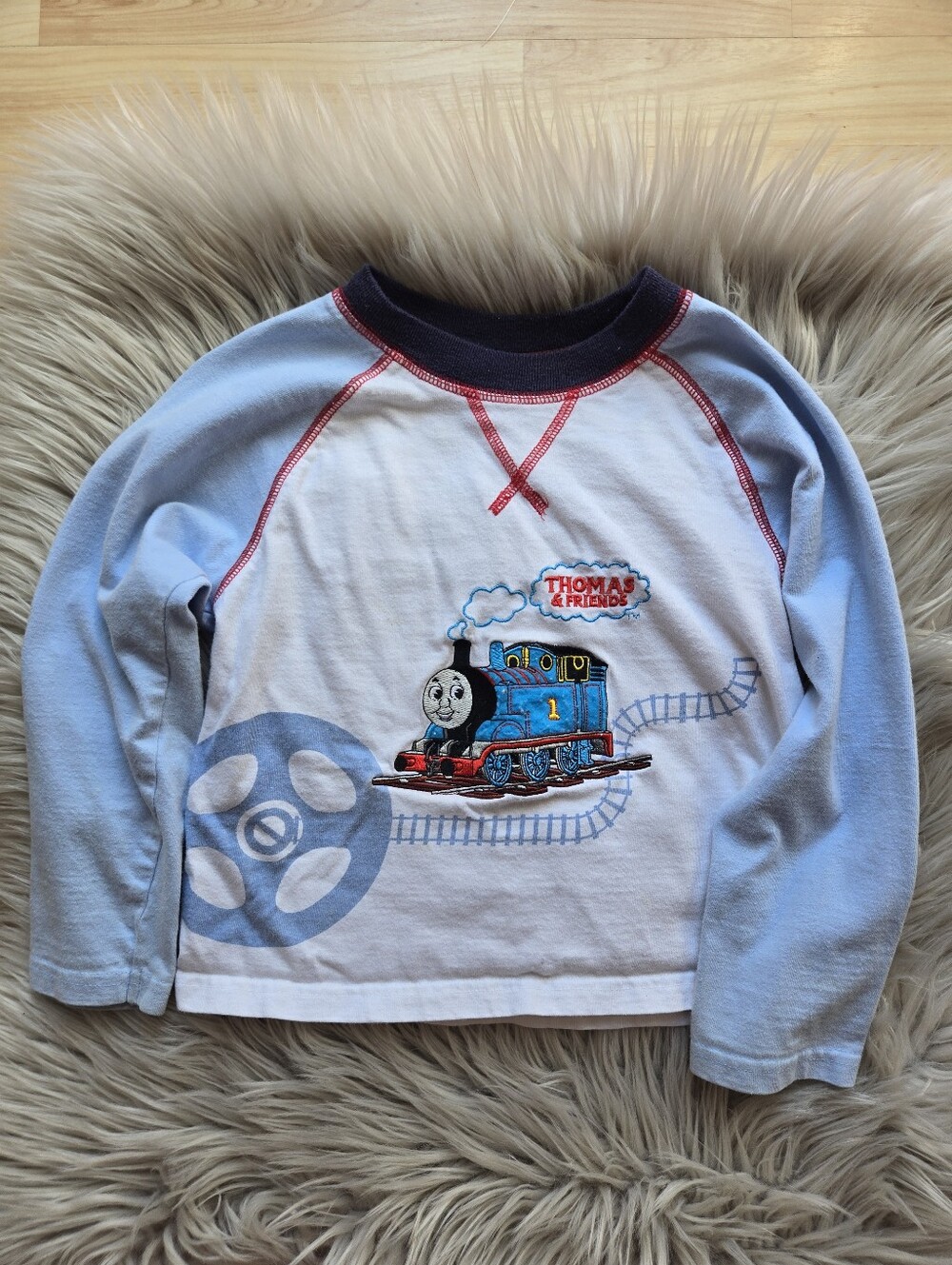 Vintage Thomas & Friends Blue & White Long-Sleeve Kids Tee
